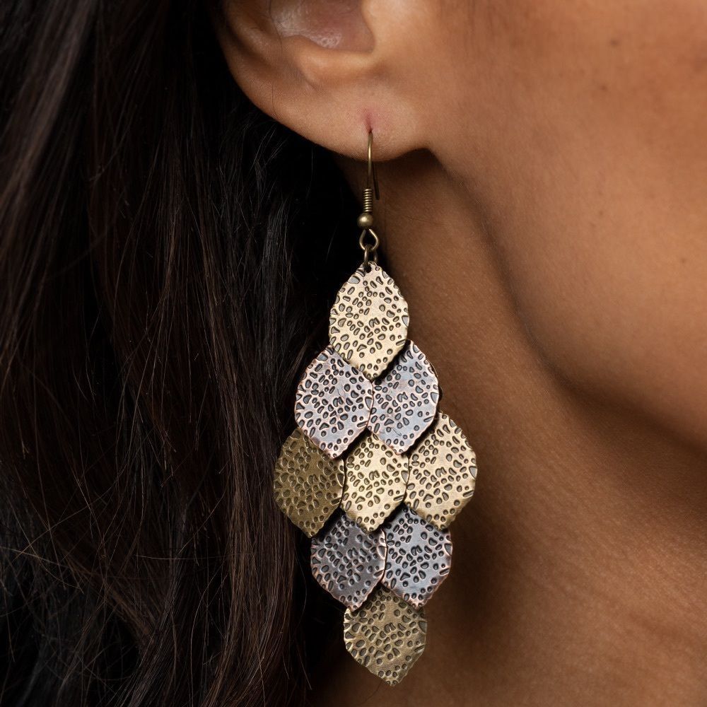 Bronze and copper overlapping leaves earrings